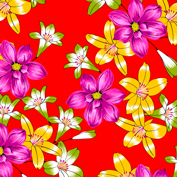 Tecido Chitão Estampado Flores e Botões Fundo Vermelho 3022v01