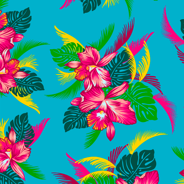 Tecido Chitão Estampado Lírios Tropical Fundo Tiffany 3016v01