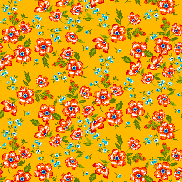 Tecido Chitão Estampado Ramos e Flores Fundo Amarelo 3031v01