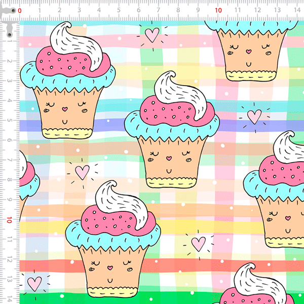 Tecido Tricoline Digital Cupcakes Fundo Listras Coloridas 9100e9424