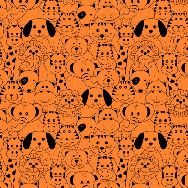 Tecido Tricoline Estampado Animais Africanos Fundo Laranja 18174v02