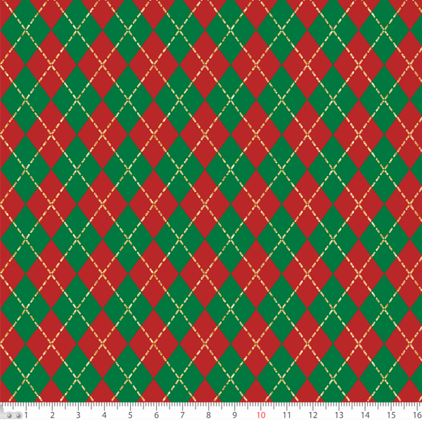 Tecido Tricoline Estampado Grade de Losango de Natal Vermelho e Verde 3078v05