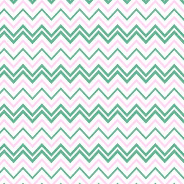 Tecido Tricoline Mista Chevron Verde Rosa ES10902154
