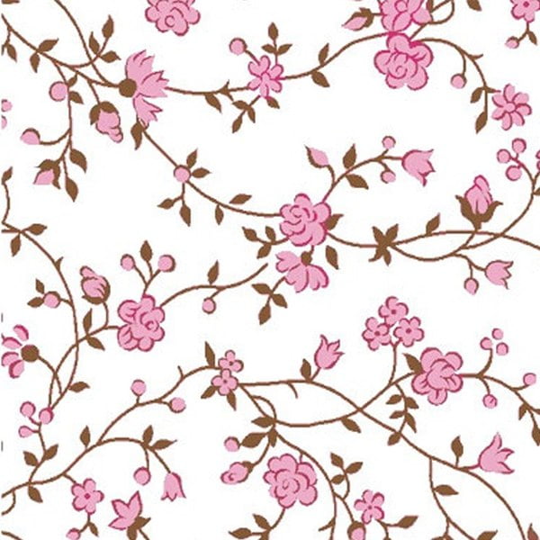 Tecido Tricoline Estampado Floral Delicado Laura 2 Rosa  e Marrom 11763v2