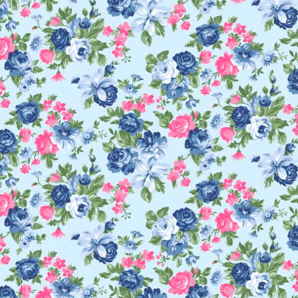 Tecido Tricoline Rosas Fundo Azul ES12408039
