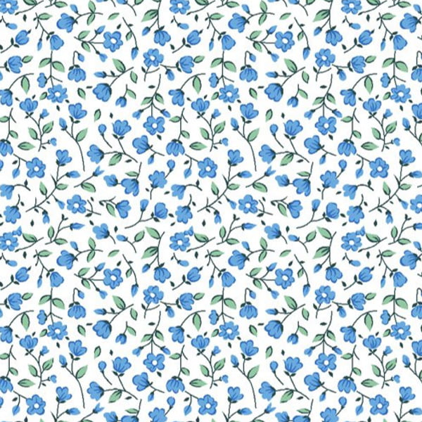 Tecido Tricoline Estampado Floral Susy Pequeno Azul 6474v03