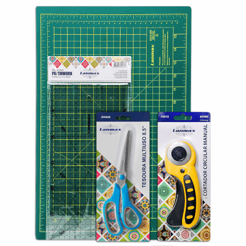 Kit Patchwork para Iniciante com Base, Régua, Cortador e Tesoura Lanmax A3 KITPATCH01