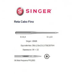 Agulha De Maquina Singer 1515 Nº10 Reta Cabo Fino (10un) NI2891
