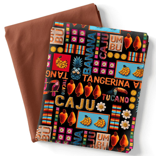 Composê Sarja Impermeável 3D Arte Tropical + Sarja Lisa (0,50 x 1,50)