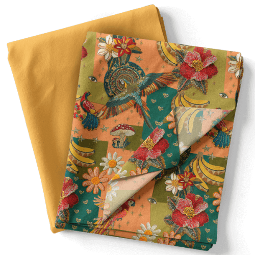 Composê Sarja Impermeável 3D AvesTropicais + Sarja Lisa (0,50 x 1,50)