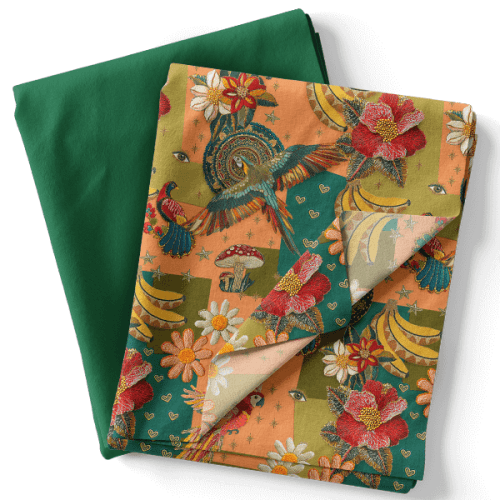 Composê Sarja Impermeável 3D AvesTropicais + Sarja Lisa (0,50 x 1,50)