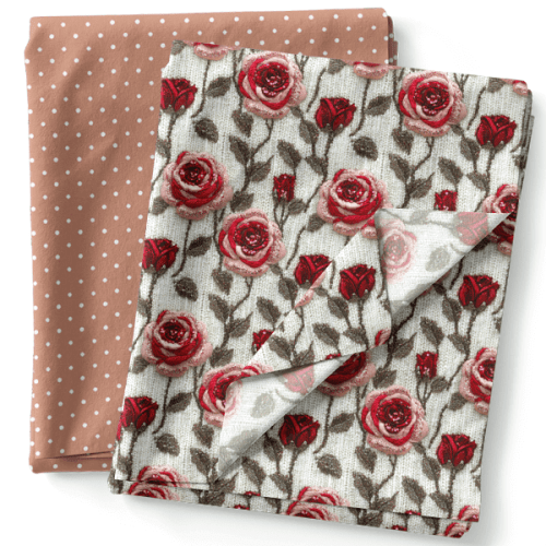 Composê Sarja Impermeável Estampada Flores em Tramas + Tricoline ou Sarja ou Matelassê (0,50 x 1,50 mts)