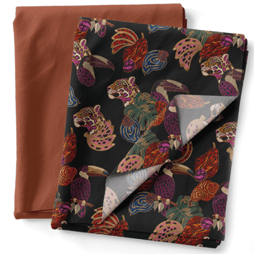 Composê Sarja Impermeável Estampada Selva Noturna + Sarja Lisa (0,50 x 1,50 mts)