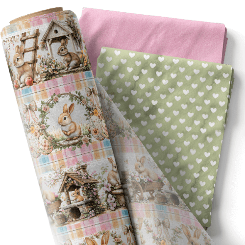 Composê Tricoline Digital Barrado Coelhinhos de Páscoa + Tricoline Composê Tricoline Digital Barrado Coelhinhos de Páscoa + Tricoline