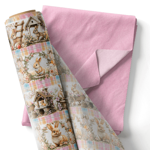 Composê Tricoline Digital Barrado Coelhinhos de Páscoa + Tricoline