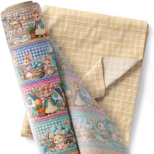 Composê Tricoline Digital Barrado Familía de Coelhos + Tricoline