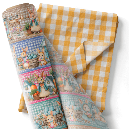 Composê Tricoline Digital Barrado Familía de Coelhos + Tricoline