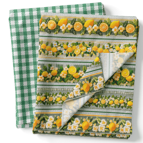 Composê Tricoline Digital Barrado Primavera Siciliana + Tricoline Poeira ou Xadrez