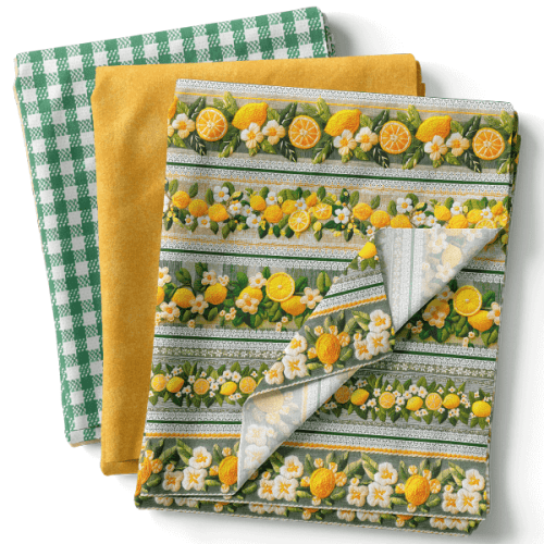 Composê Tricoline Digital Barrado Primavera Siciliana + Tricoline Poeira ou Xadrez