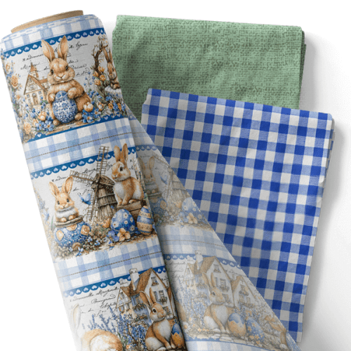 Composê Tricoline Digital Barrado Vlila dos Coelhos + Tricoline