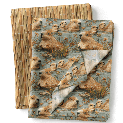 Composê Tricoline Digital Capivaras no Cerrado + Sarja Impermeável (0,50 x 1,50 mts)