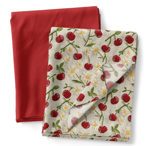 Composê Tricoline Digital Cerejas e Margaridas + Tricoline