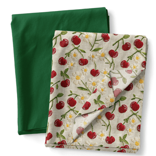 Composê Tricoline Digital Cerejas e Margaridas + Tricoline