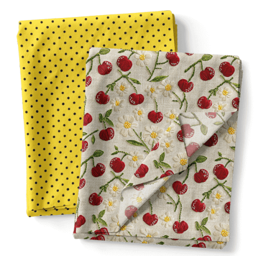 Composê Tricoline Digital Cerejas e Margaridas + Tricoline