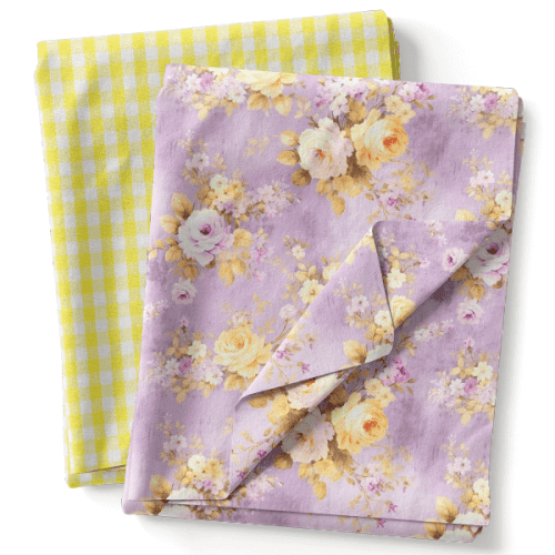 Composê Tricoline Digital Estampado Flores Delicadas + Tricoline Liso ou Xadrez (0,50 x 1,50)