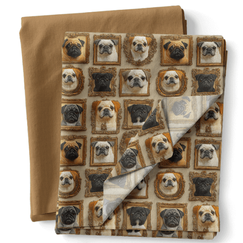 Composê Tricoline Digital Galeria dos Pugs + Sarja Impermeável ou Tricoline (0,50 x 1,50 mts)