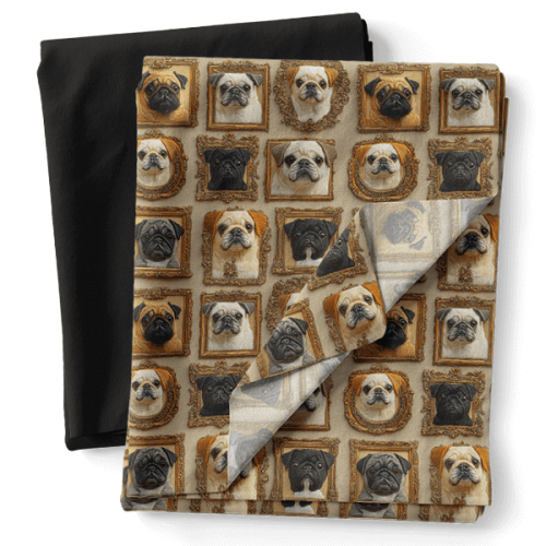 Composê Tricoline Digital Galeria dos Pugs + Sarja Impermeável ou Tricoline (0,50 x 1,50 mts)