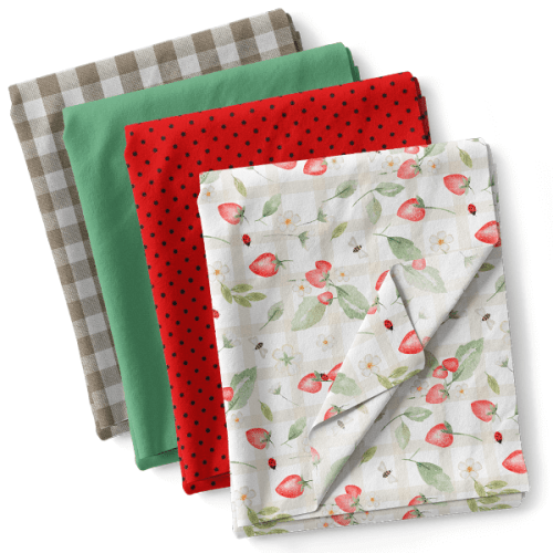 Composê Tricoline Digital Morangos e Flores + Tricoline ou Sarja (0,50 x 1,50 mts)