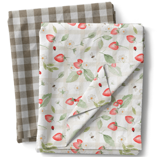 Composê Tricoline Digital Morangos e Flores + Tricoline ou Sarja (0,50 x 1,50 mts)