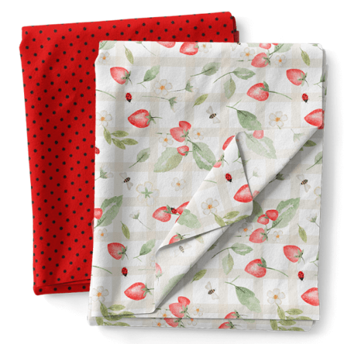 Composê Tricoline Digital Morangos e Flores + Tricoline ou Sarja (0,50 x 1,50 mts)