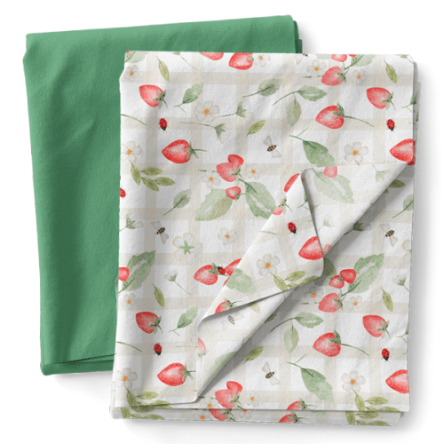 Composê Tricoline Digital Morangos e Flores + Tricoline ou Sarja (0,50 x 1,50 mts)