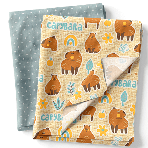 Composê Tricoline Estampado Capivaras Fofas + Tricoline Digital Poá ou Xadrez (0,50 x 1,50)