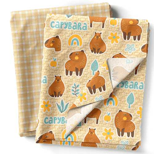 Composê Tricoline Estampado Capivaras Fofas + Tricoline Digital Poá ou Xadrez (0,50 x 1,50)