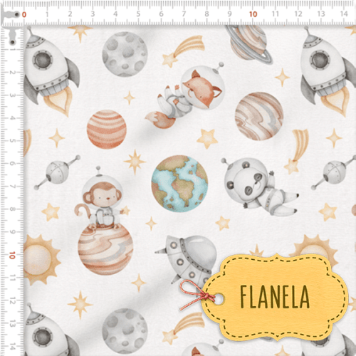 Tecido Flanela Baby Animais Espaciais Tecido Flanela Baby Animais Espaciais
