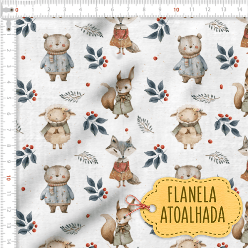 Tecido Flanela Baby Animais na Floresta Invernal