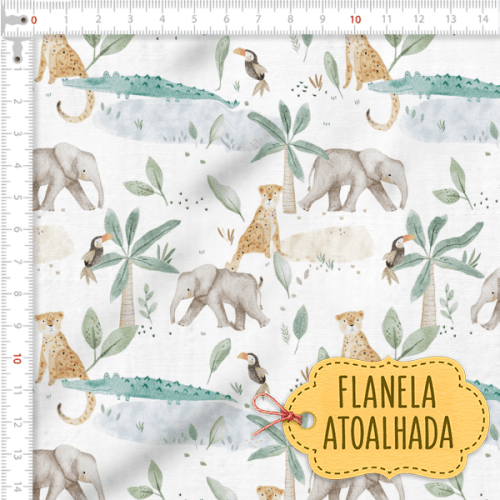 Tecido Flanela Baby Animais na Selva
