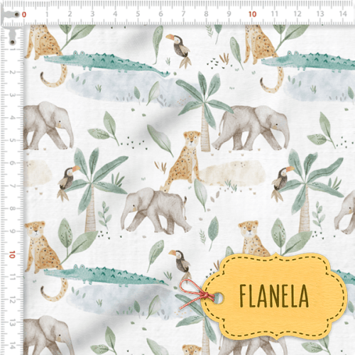Tecido Flanela Baby Animais na Selva