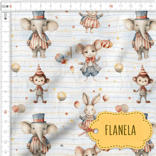 Tecido Flanela Baby Animais no Circo Tecido Flanela Baby Animais no Circo