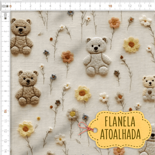 Tecido Flanela Baby Ursinhos e Flores