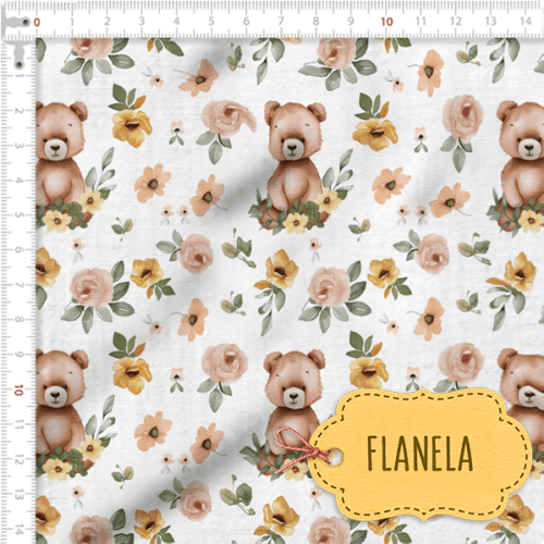 Tecido Flanela Baby Ursos e Florais Tecido Flanela Baby Ursos e Florais