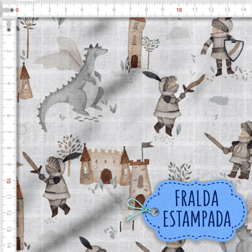 Tecido Fralda Estampada Castelo Medieval 100% Algodão 60 x 70 cm