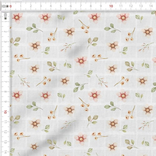 Tecido Fralda Estampada Flores Delicadas 100% Algodão 60 x 70 cm