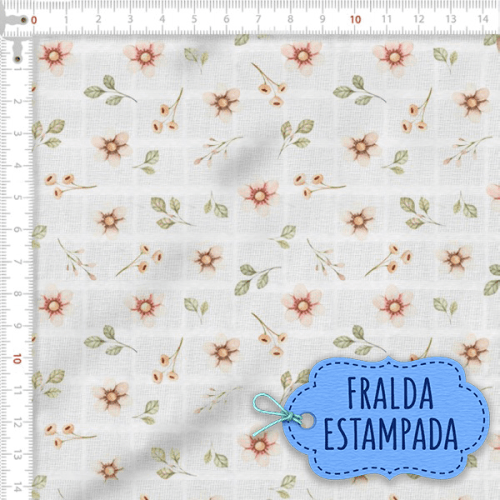 Tecido Fralda Estampada Flores Delicadas 100% Algodão 60 x 70 cm