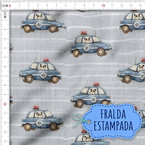 Tecido Fralda Estampada Pandinha Motorista 100% Algodão 60 x 70 cm