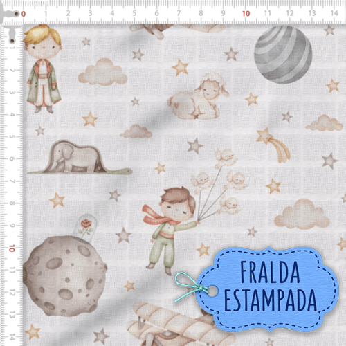 Tecido Fralda Estampada Pequeno Príncipe 100% Algodão 60 x 70 cm