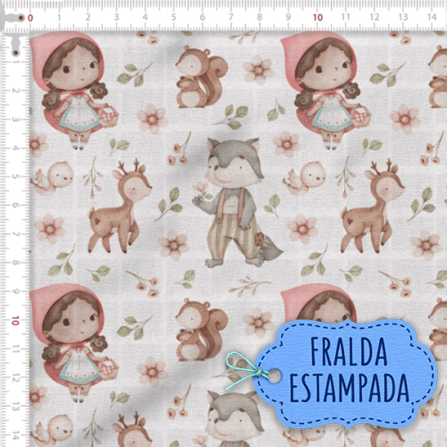 Tecido Fralda Estampado Chapéuzinho Vermelho 100% Algodão 60 x 70 cm